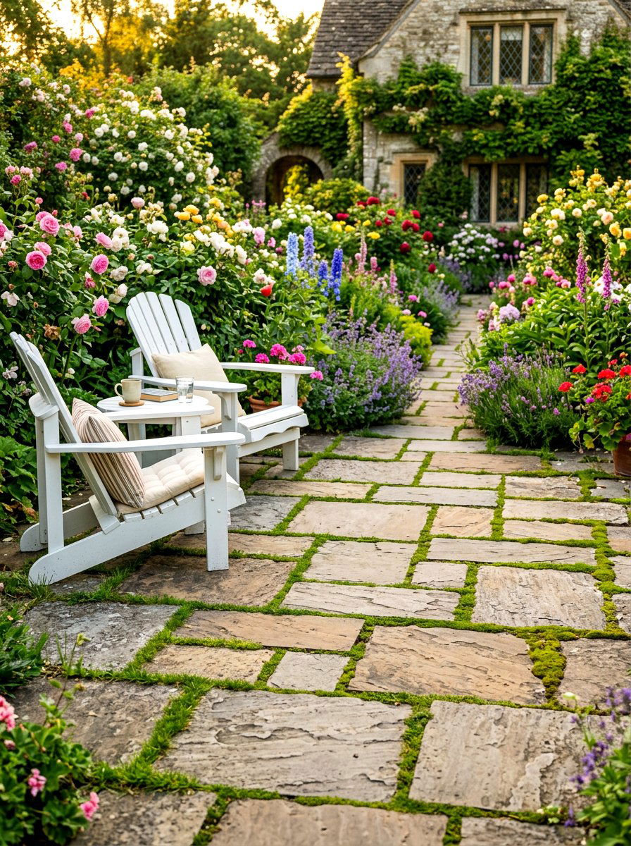 Flagstone Patio With Grass Joints - 30 Nancy Meyers patio ideas