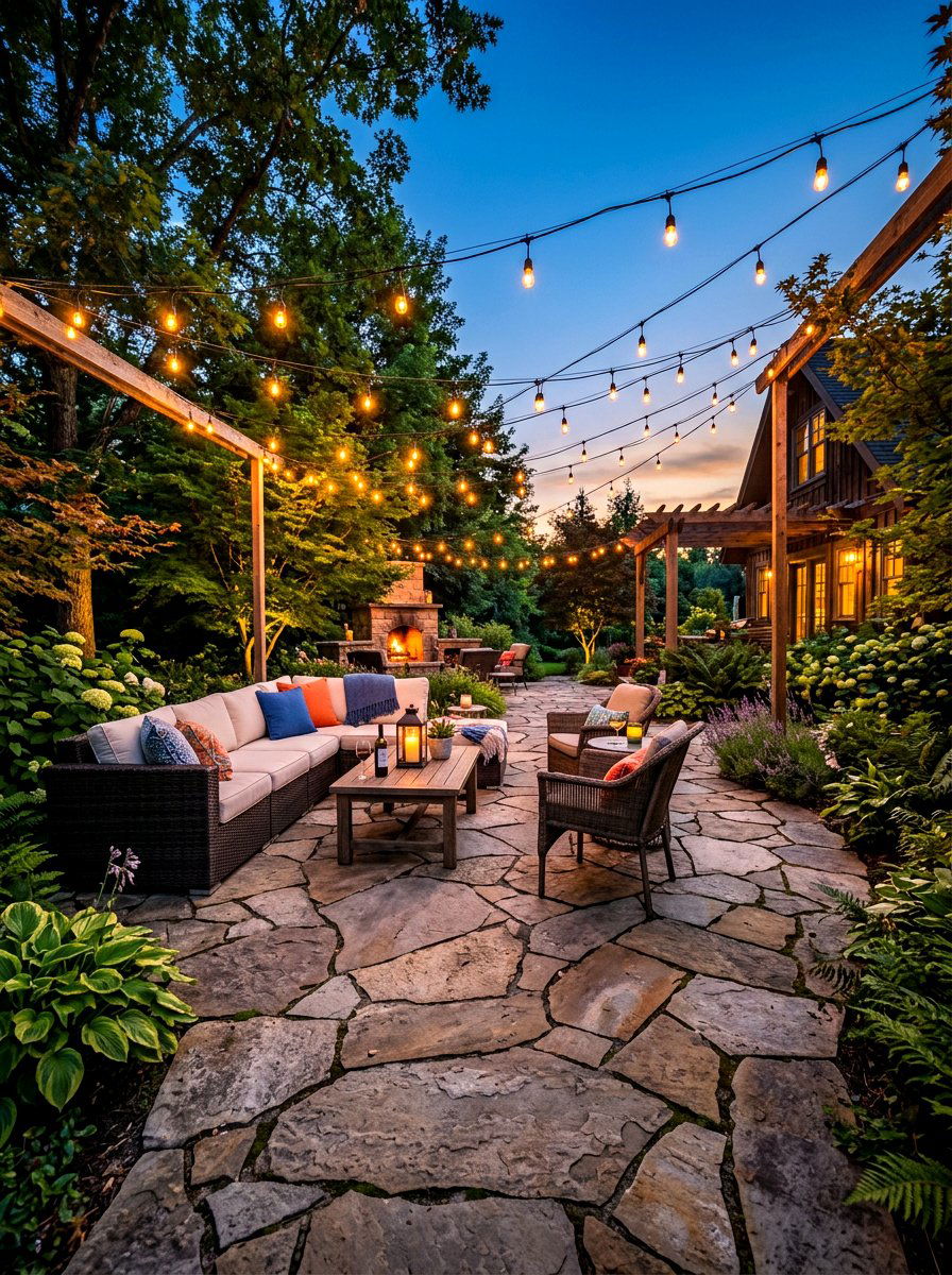 Flagstone Patio With String Lights - 30 flagstone patio ideas
