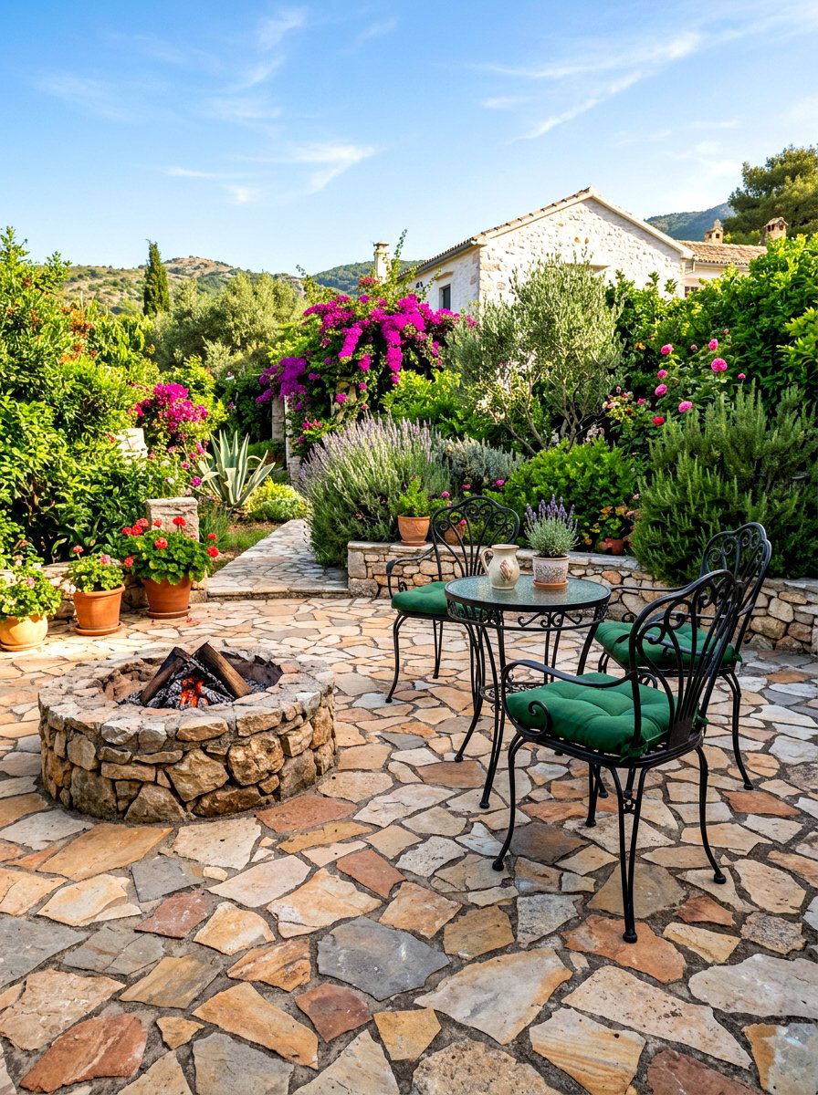 Flagstone Patio With Wrought Iron Chairs - 30 fire pit seating ideas