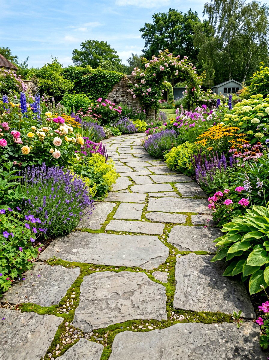 Flagstone Paver Walkway - 30 modern cottage garden ideas