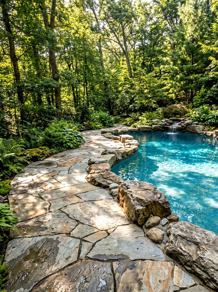 Flagstone Pool Deck - 30 pool deck ideas