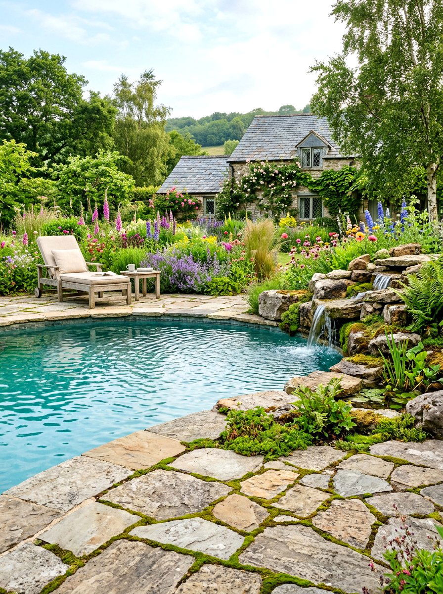 Flagstone Pool Surround - 30 pool patio ideas