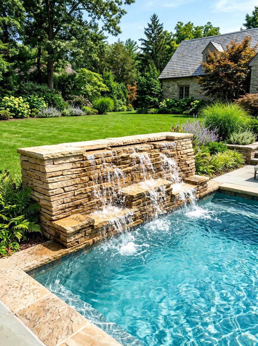 Flagstone Pool Waterfall Wall - 30 pool waterfall ideas