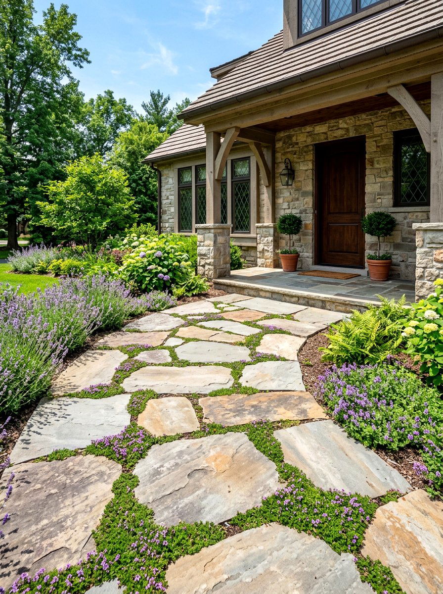 Flagstone Porch Walkway - 30 English cottage front porch ideas