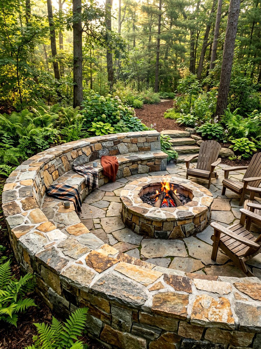 Flagstone Seat Wall Fire Pit Area - 30 seat wall fire pit ideas