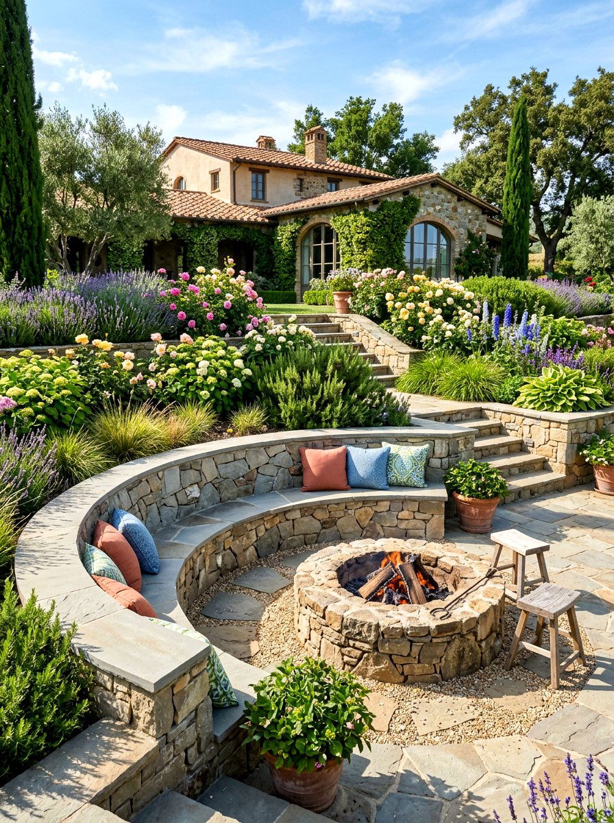 Flagstone Seat Wall - 30 fire pit bench ideas