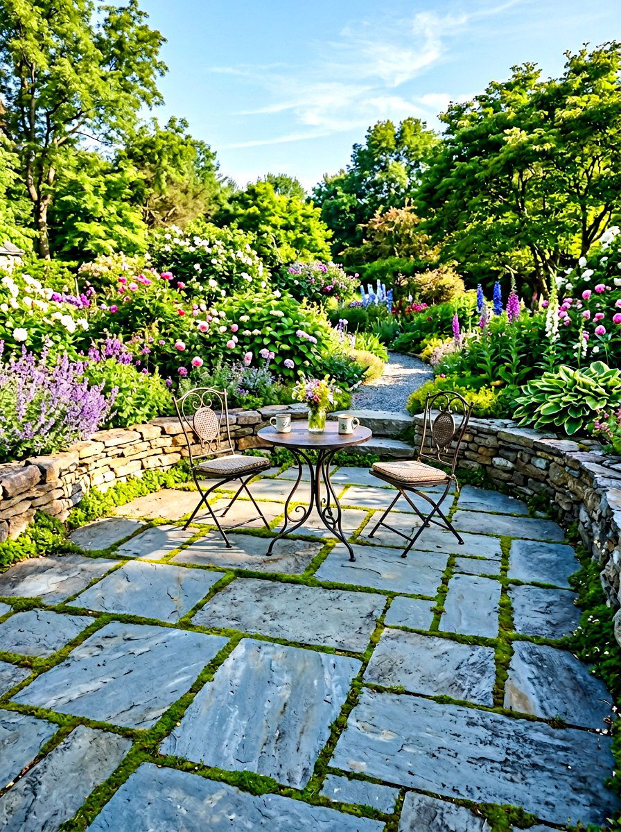 Flagstone Seating Area - 30 no grass backyard luxury ideas