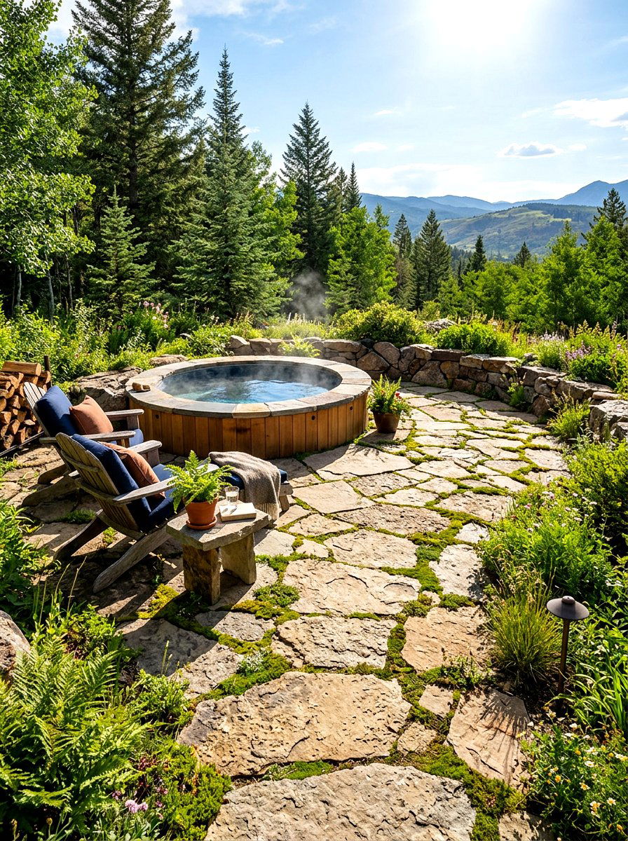Flagstone Spa Patio - 30 spa backyard ideas