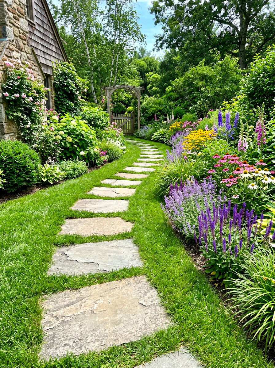 Flagstone Stepping Stones - 30 side yard walkway ideas