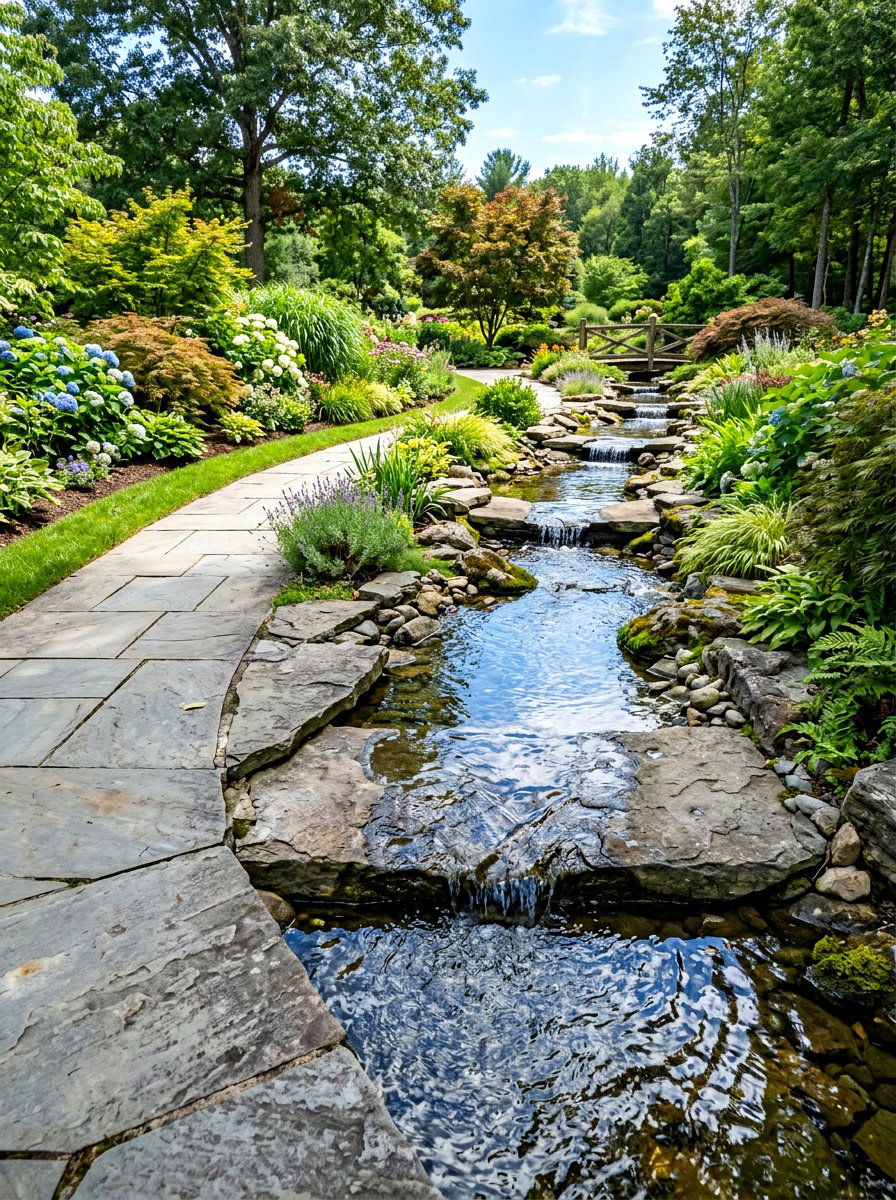Flagstone Stream Bed - 30 stream garden ideas