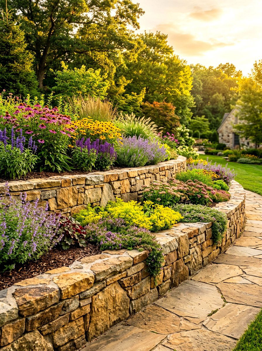 Flagstone Tiered Raised Flower Bed - 30 raised flower bed ideas