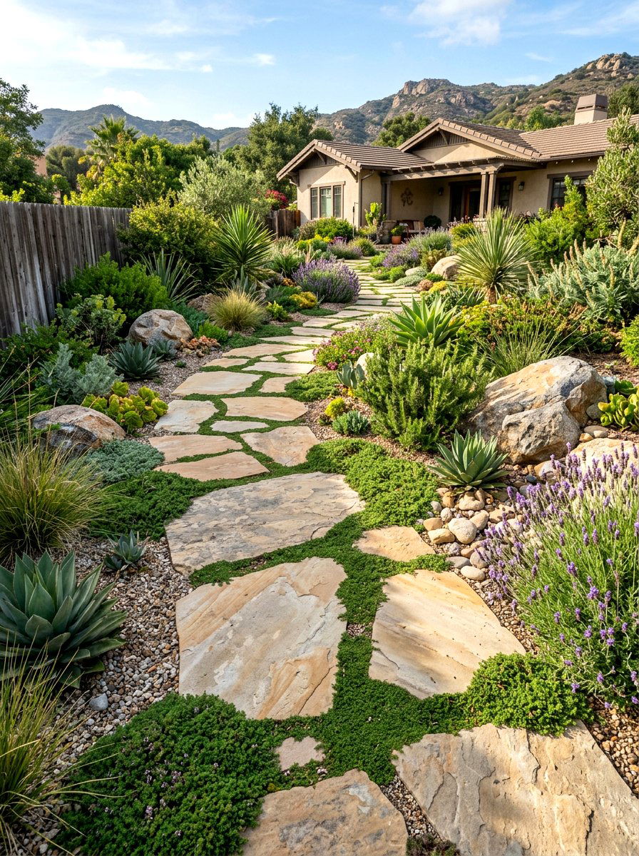 Flagstone Walkway - 30 xeriscape front yard ideas