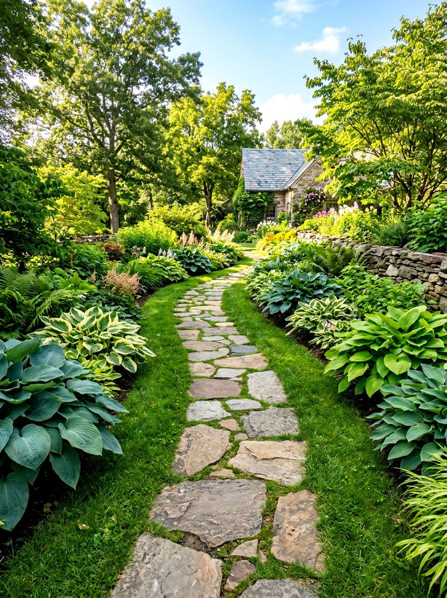 Flagstone Walkway - 30 low maintenance backyard landscaping ideas