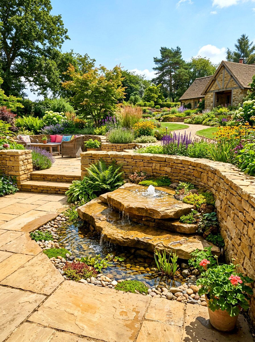 Flagstone Water Feature - 30 bubbling rock fountain ideas