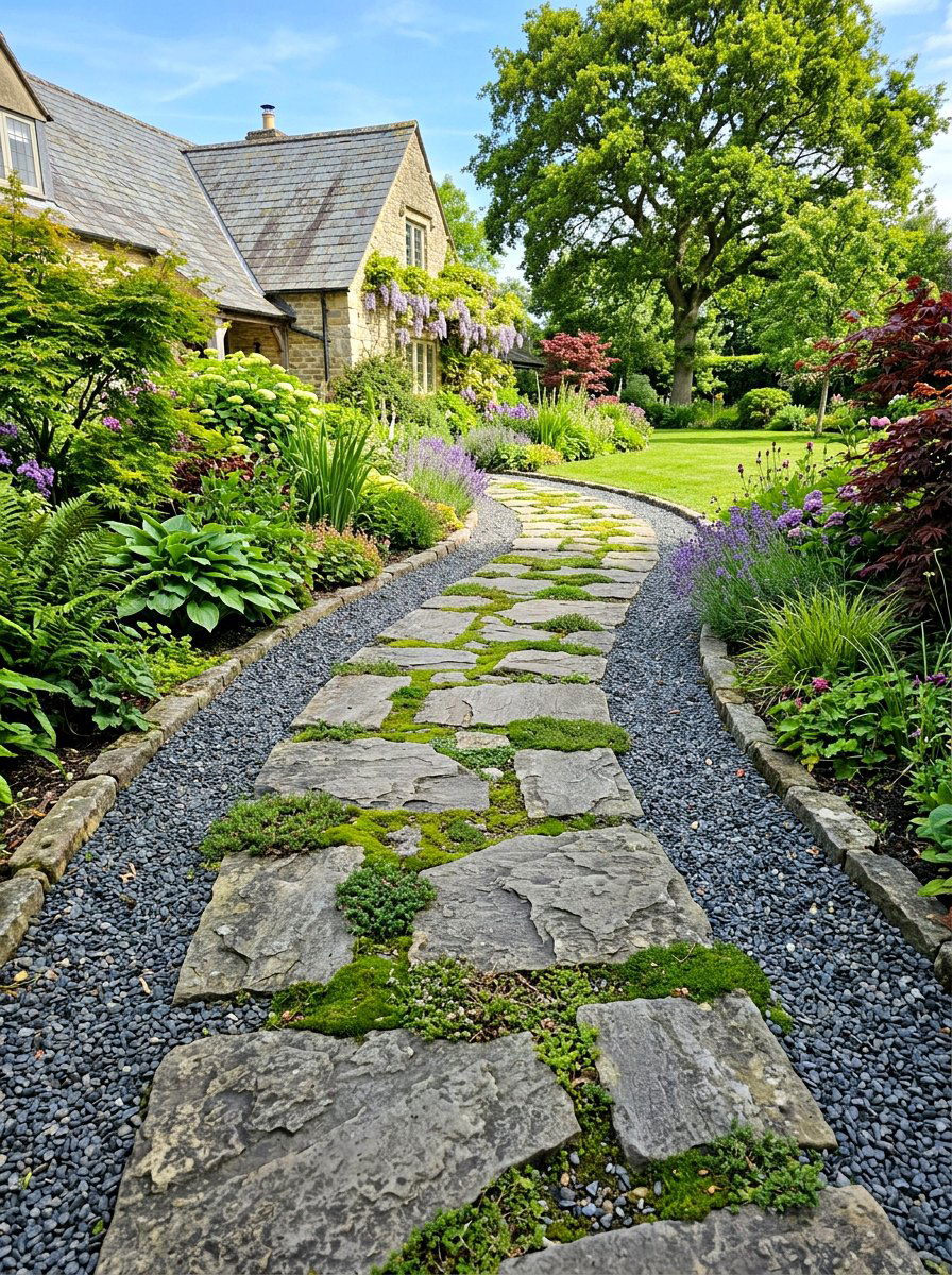 Flagstone and Gravel Walkway - 30 gravel front yard landscaping ideas