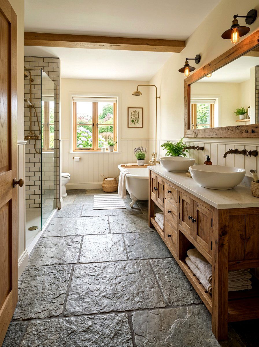 Flagstone bathroom floor - 30 stone inspired bathroom ideas