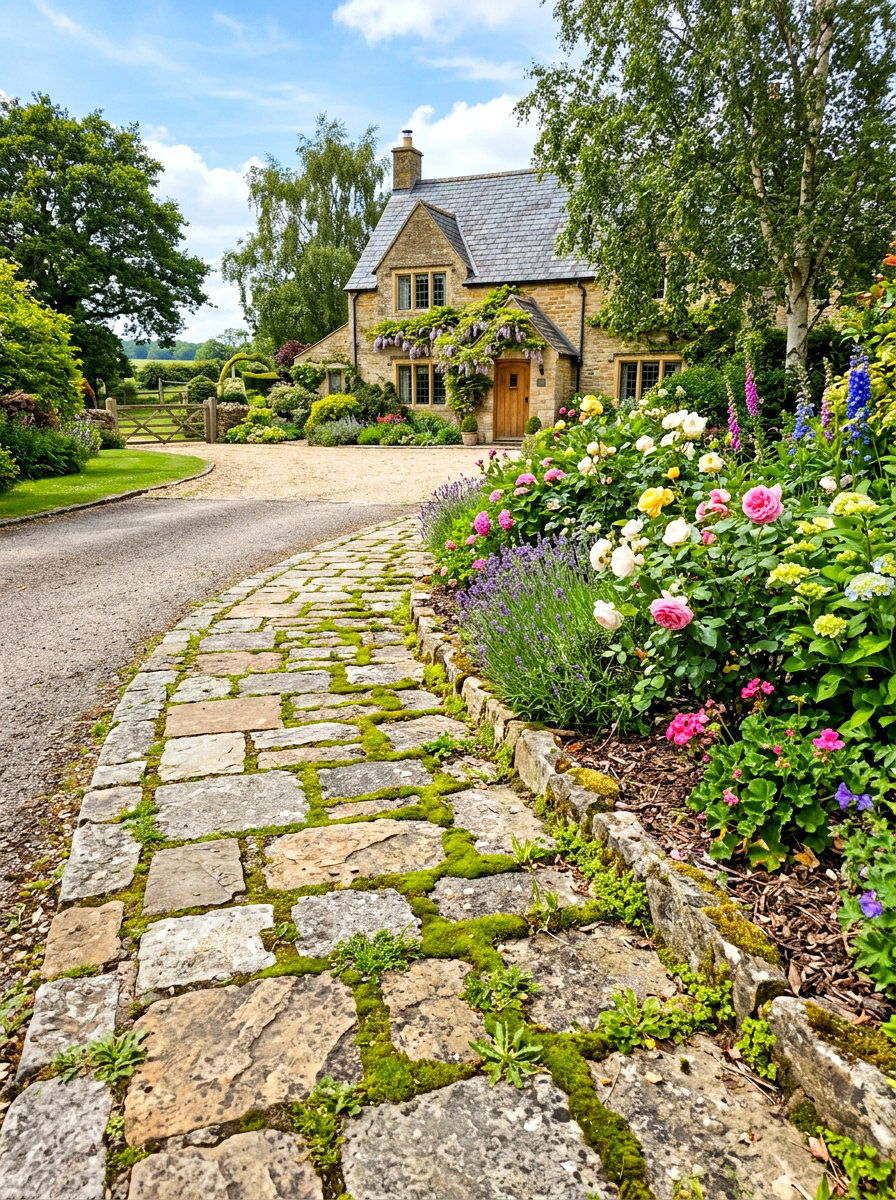 Flagstone driveway edge - 30 driveway edging ideas