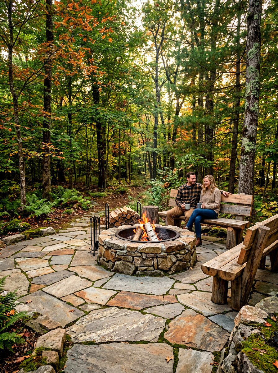 Flagstone fire pit patio - 30 paver fire pit patio ideas