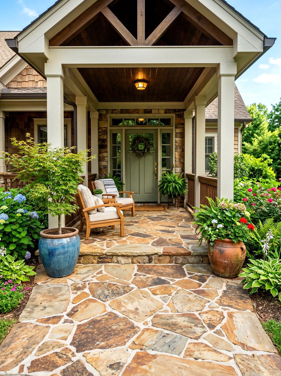 Flagstone front porch flooring - 30 Nancy Meyers front porch ideas