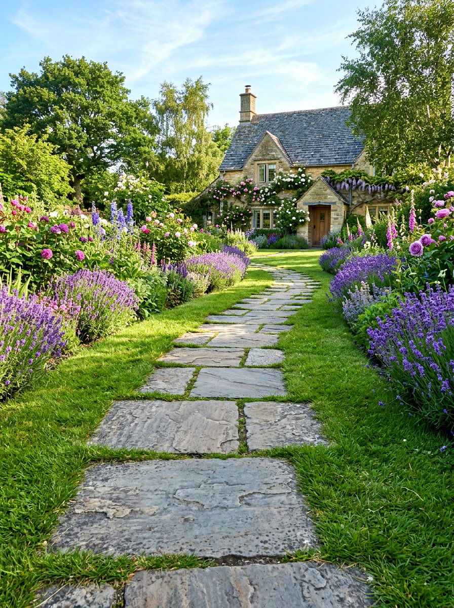 Flagstone garden path - 30 stepping stones through grass ideas