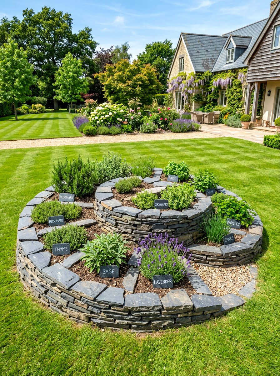 Flagstone garden spiral - 30 herb spiral ideas