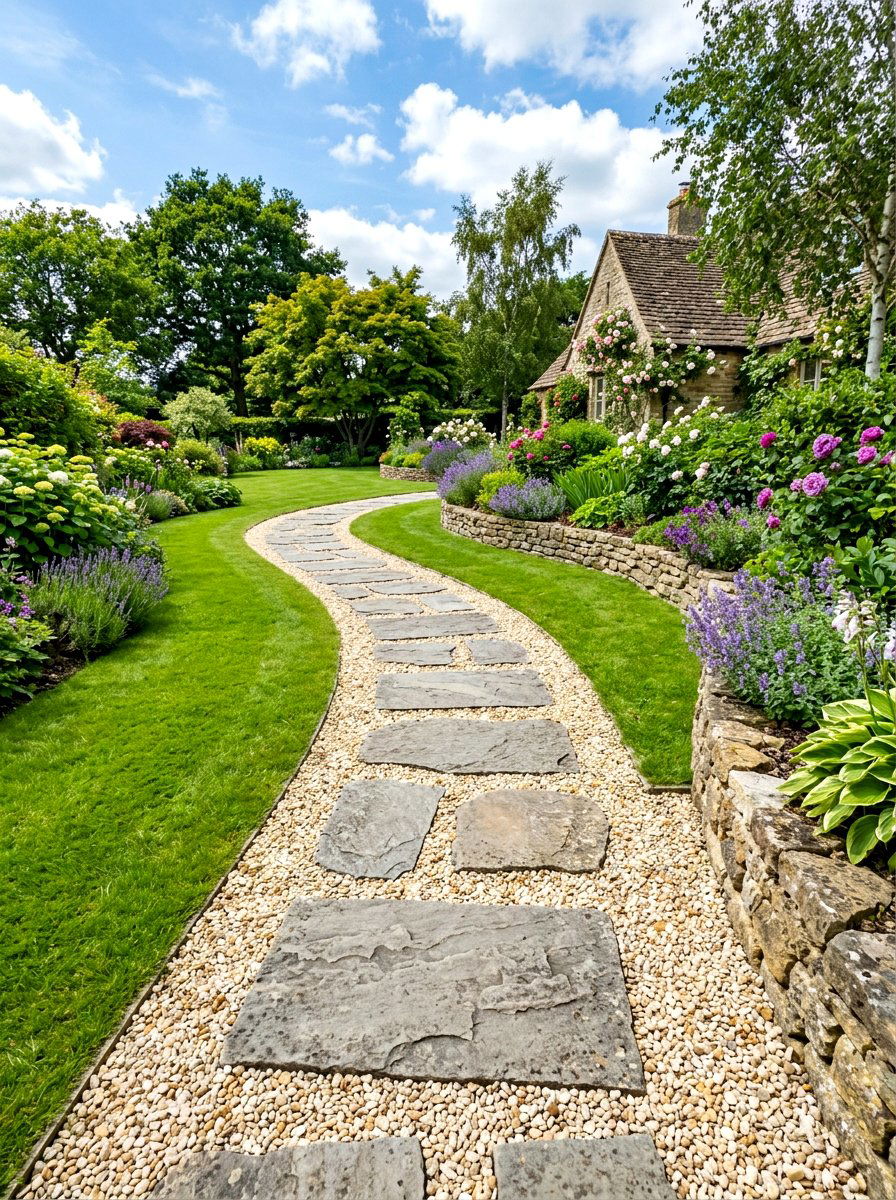Flagstone gravel walkway - 30 gravel path backyard ideas