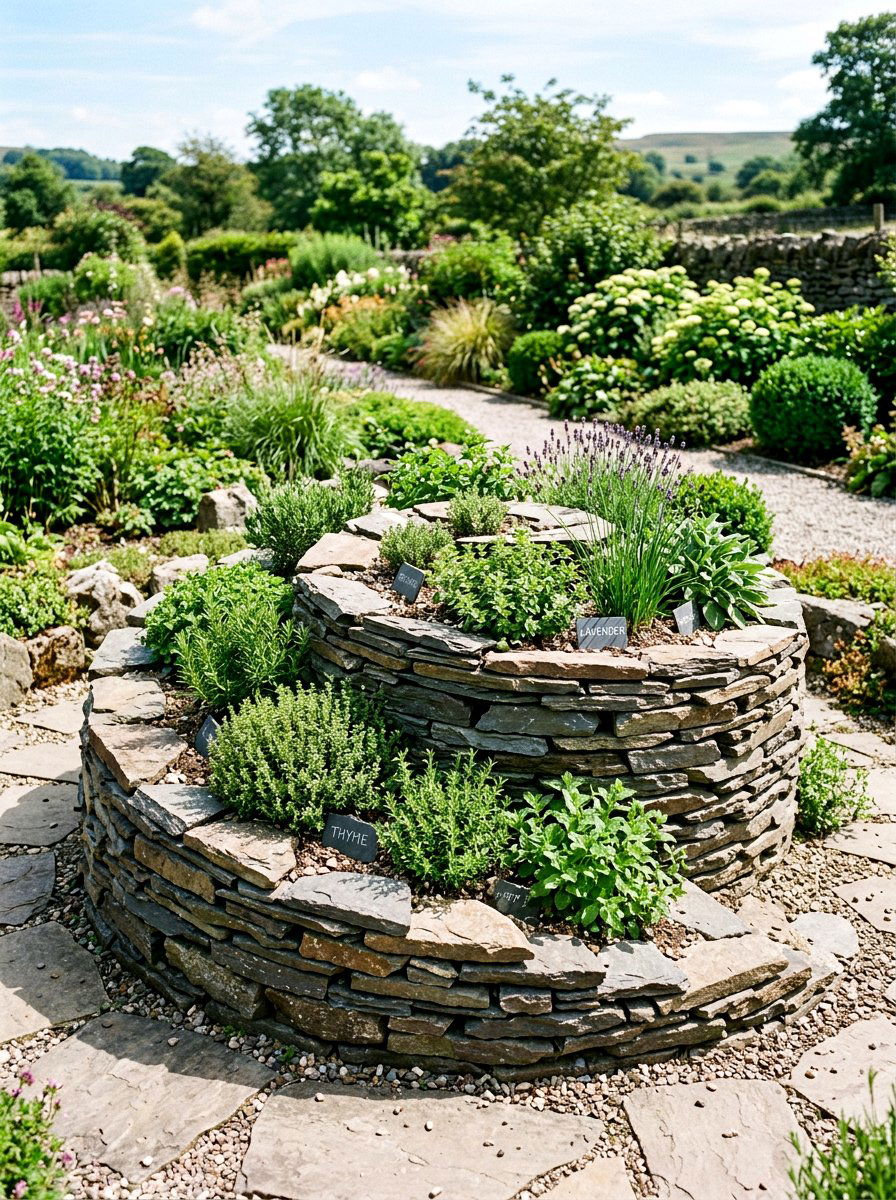Flagstone herb spiral - 30 raised herb spiral ideas