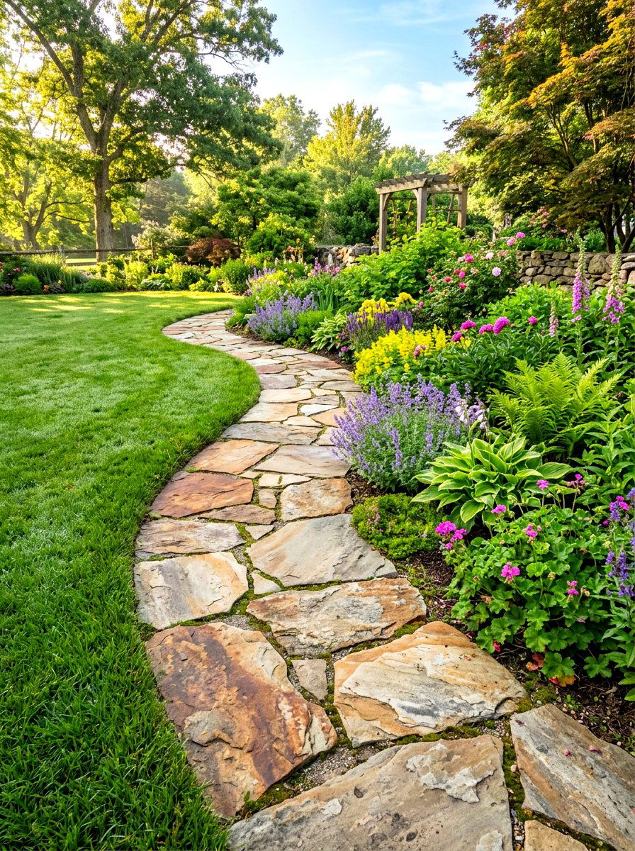 Flagstone lawn borders - 30 lawn edging ideas