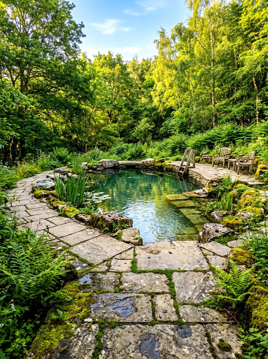 Flagstone natural pool - 30 natural pool backyard ideas