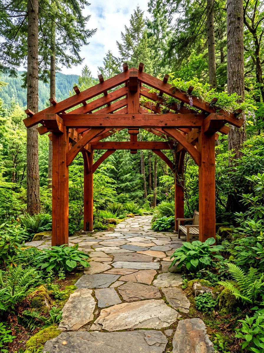 Flagstone path timber pergola - 30 pergola walkway ideas