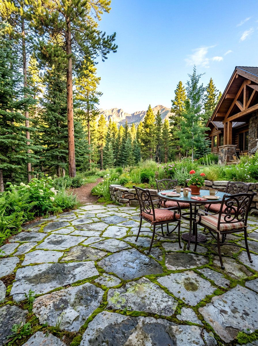 Flagstone patio - 30 cabin backyard landscaping ideas