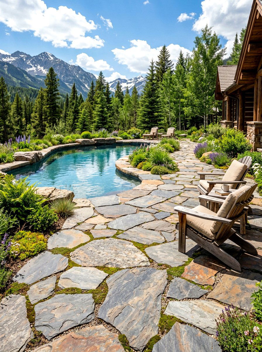 Flagstone patio layout - 30 small poolside patio ideas