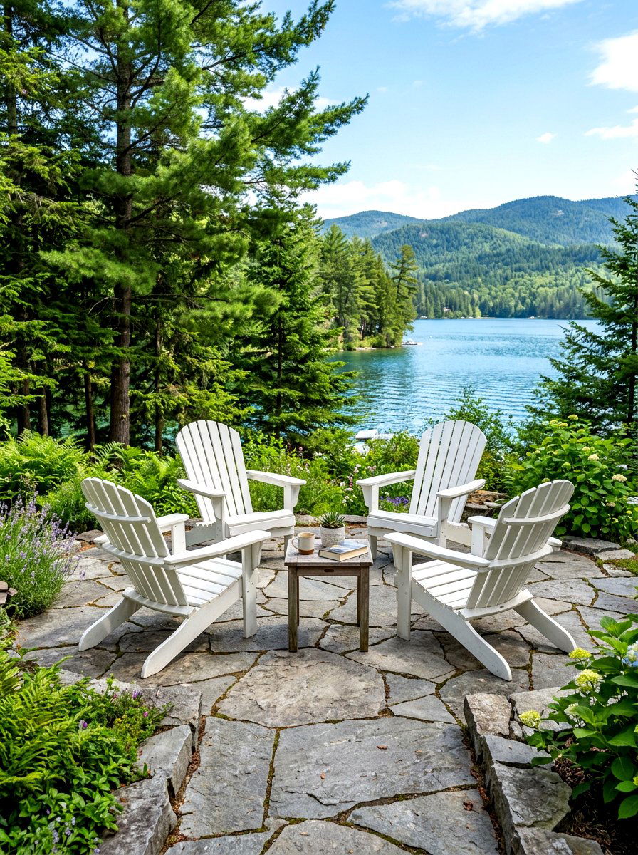 Flagstone patio with adirondack chairs - 30 patio conversation area ideas