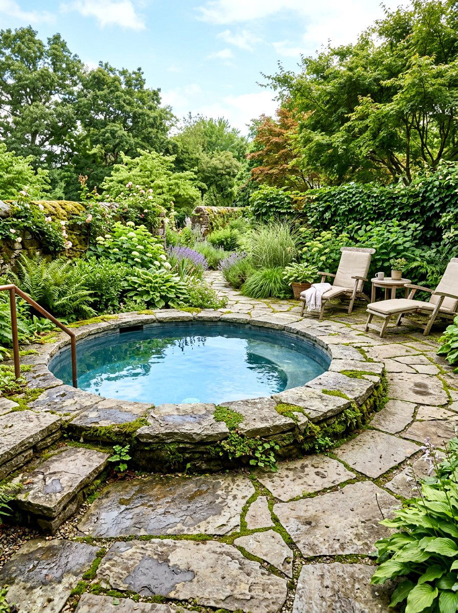 Flagstone plunge pool - 30 plunge pool backyard ideas aesthetic