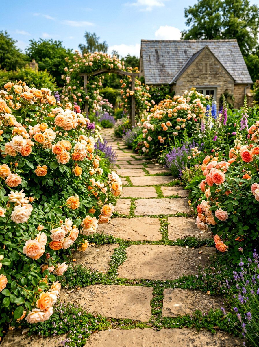 Flagstone rose walkway - 30 rose garden walkway ideas