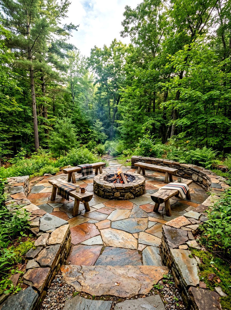 Flagstone rustic stone border - 30 patio paver border ideas