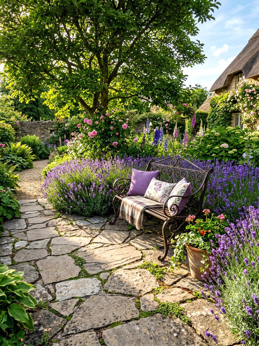 Flagstone seating area - 30 front yard seating ideas