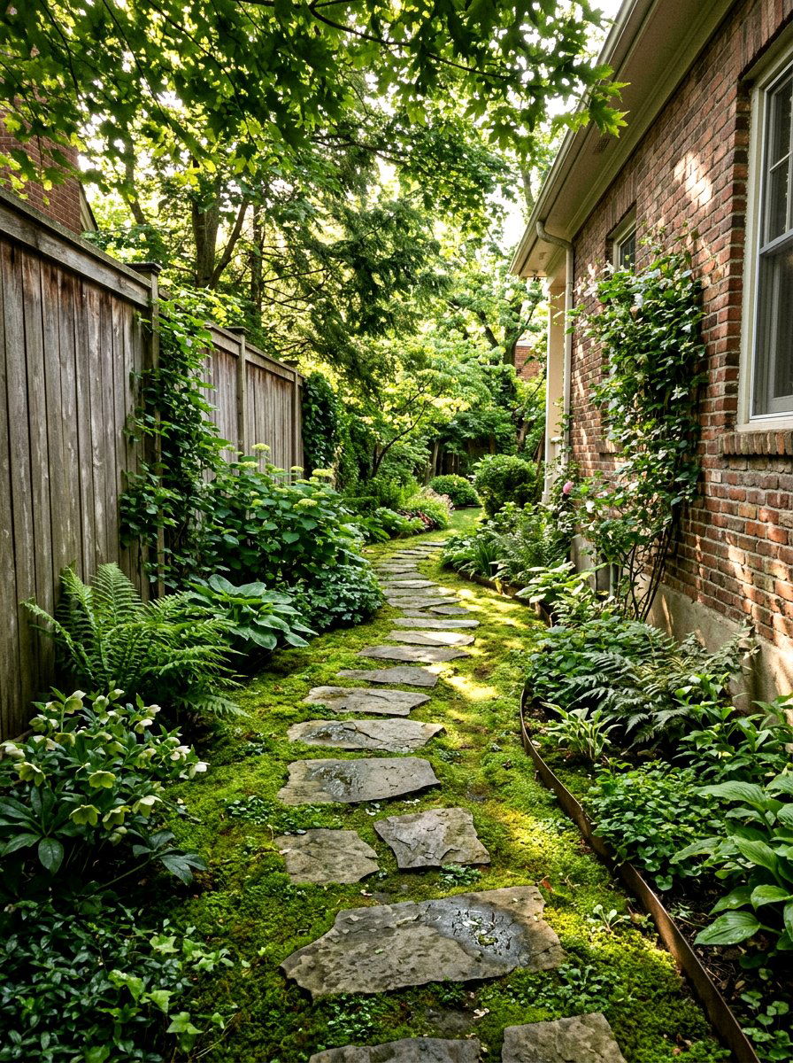 Flagstone stepping stones - 30 narrow side yard path ideas