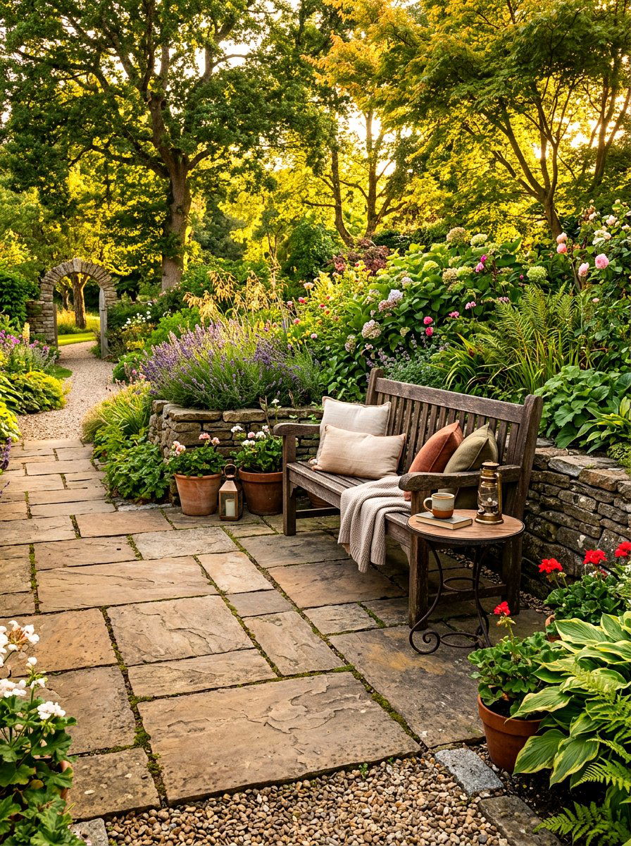 Flagstone terrace - 30 farmhouse backyard ideas
