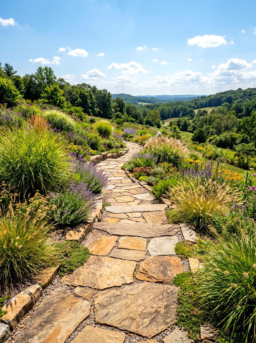 Flagstone walkway slope - 30 split level backyard ideas