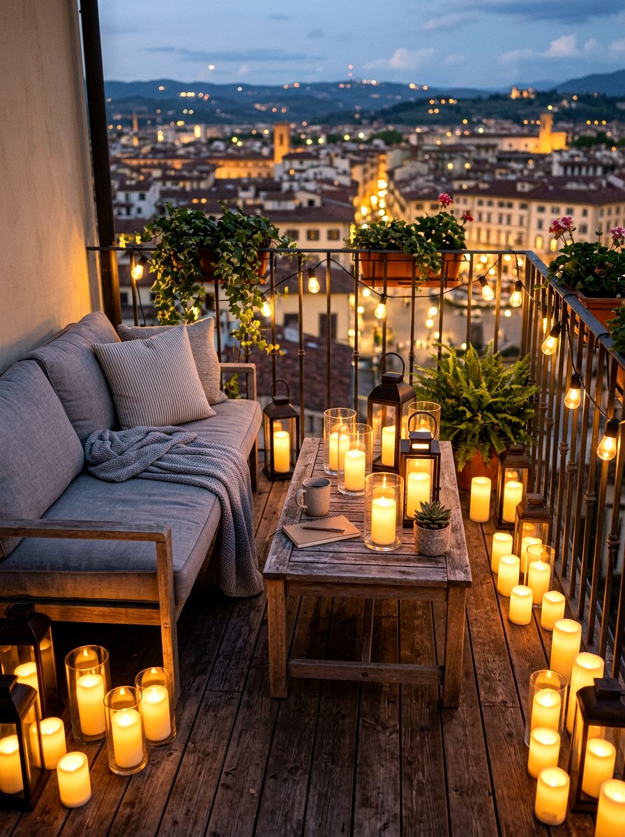 Flameless Candle Lanterns - 30 apartment patio lighting ideas