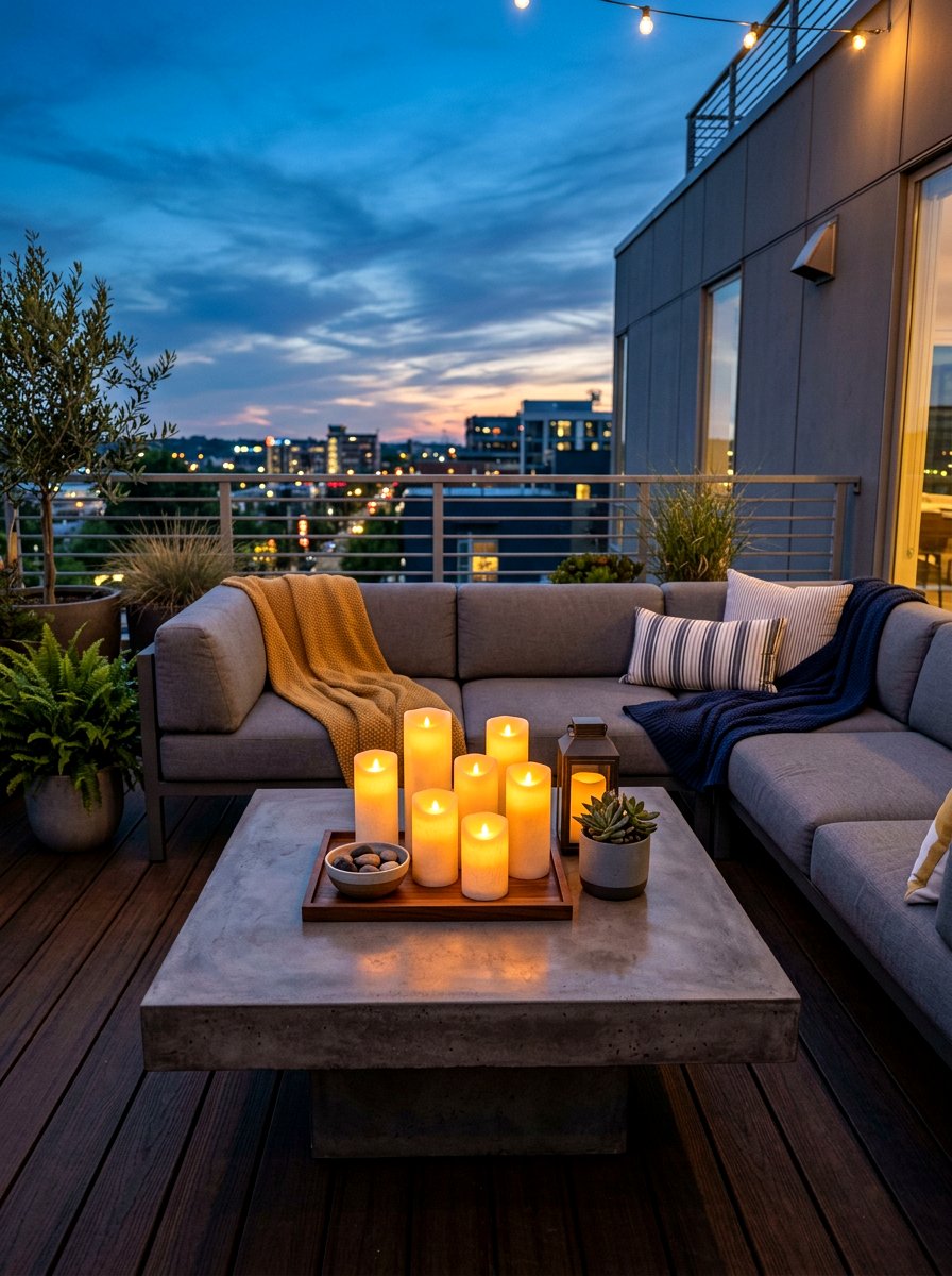 Flameless Pillar Candle - 30 cozy outdoor lighting ideas