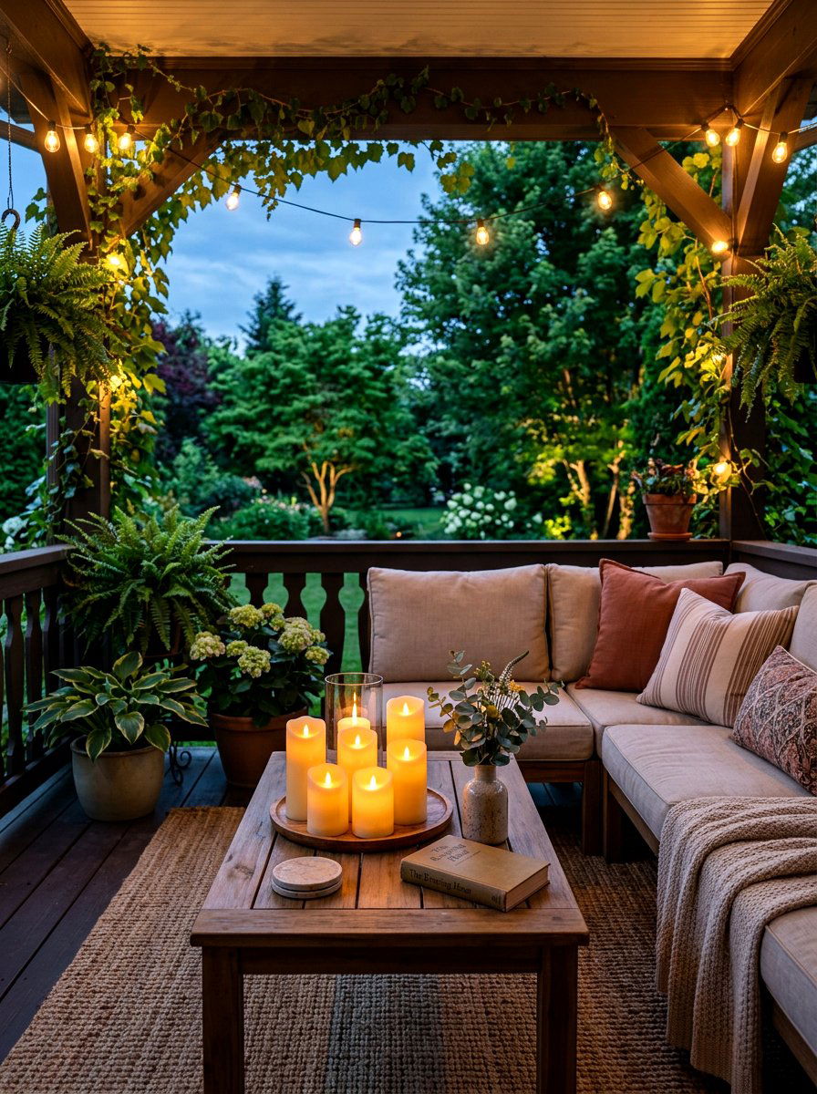 Flameless candles - 30 cozy evening porch ideas