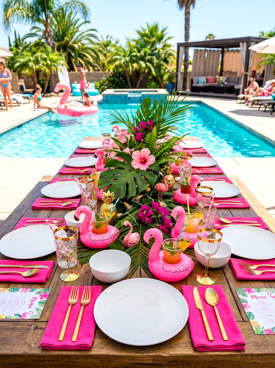 Flamingo Pool Theme - 30 pool party tablescape ideas