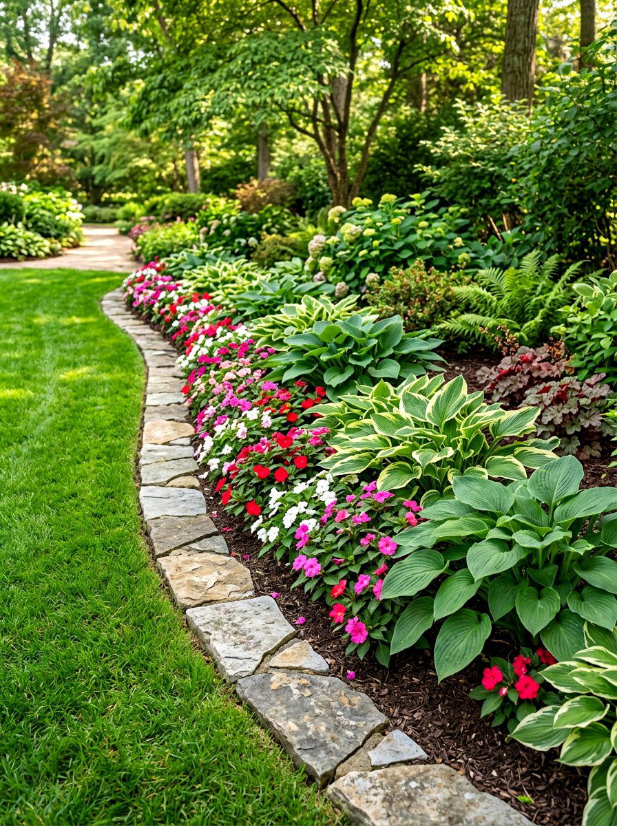 Flat Rock Edging - 30 rock border garden ideas