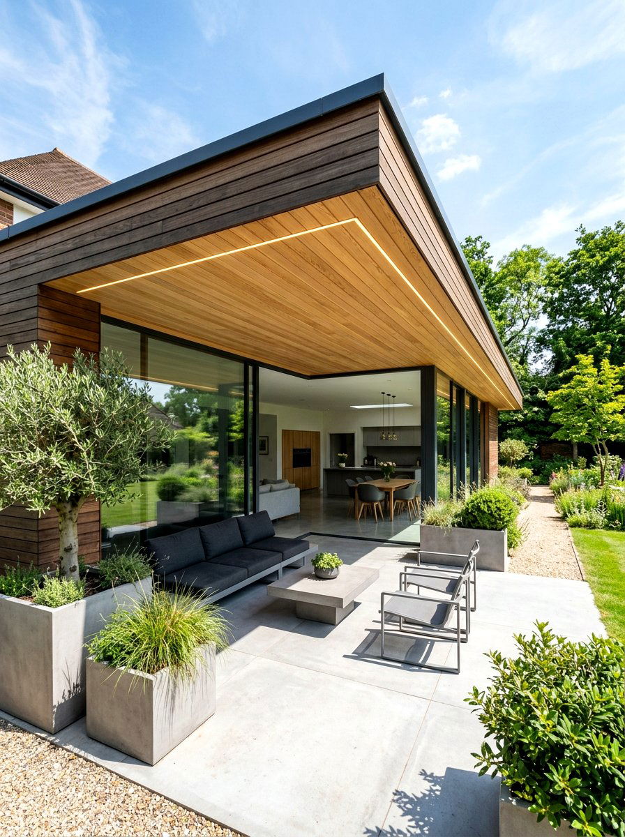 Flat Roof Wood Extension - 30 wood patio cover ideas