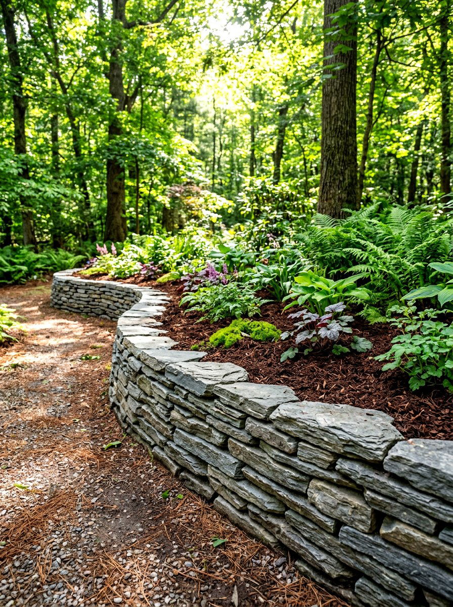 Flat rock layered edging - 30 stone edging front yard ideas