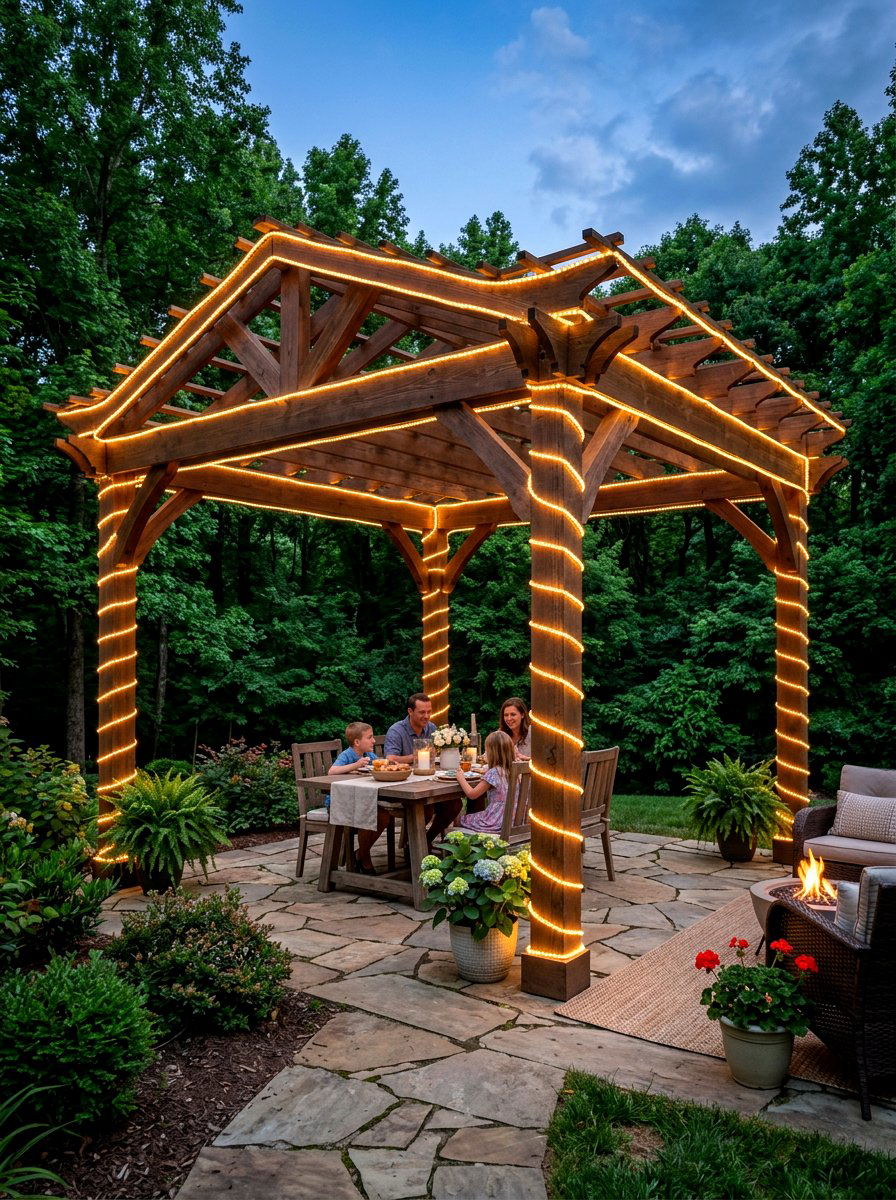 Flexible rope lighting - 30 pergola lighting ideas