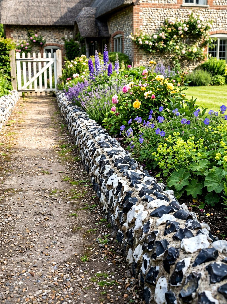 Flint stone garden border - 30 stone mulch border ideas