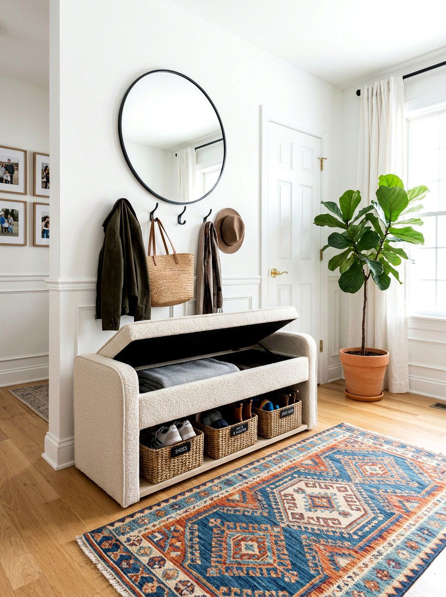 Flip Top Boucle Bench - 30 boucle entry bench ideas